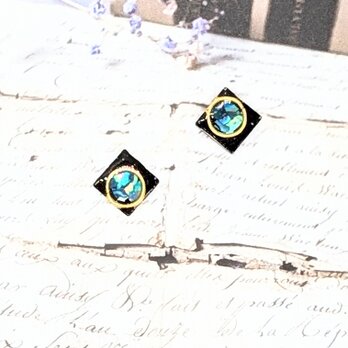 ブルー螺鈿とブラックスクエア螺鈿のピアスイヤリング1867の画像