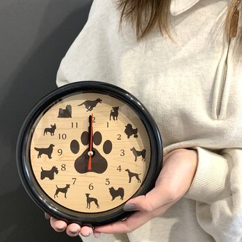 【送料無料】Dog series wall clock (Black ver.) 犬 愛犬 壁掛け時計 ドック ギフト 時計の画像