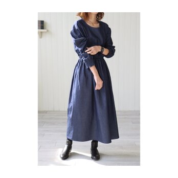 岡山県児島デニムで魅せる、ギャザースカート／8オンスソフトデニムスカート／インディゴの画像