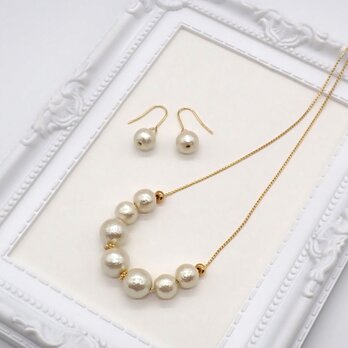 コットンパールネックレス＆ピアス／イヤリングセット