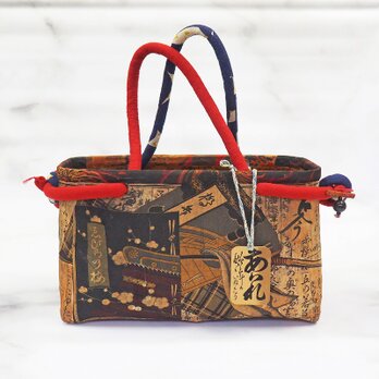 着物と和紙の一貫張り ハンドバッグ Bag 0023 / 手縫い kimonoの画像