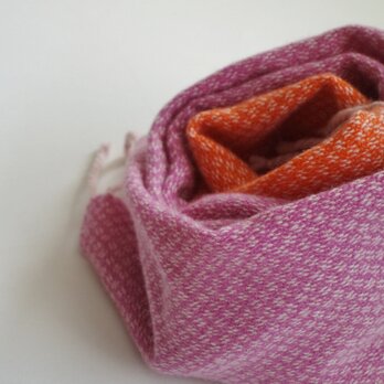 手織りカシミアマフラー・・ピンク×オレンジの画像