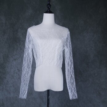 フェミニンなフレームレースの袖トップス 上品透け袖 ふわふわ 花嫁/ウェディングドレス ボレロの画像