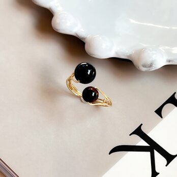 K14gf Onix & Tiger Eye Fork Ring【gift box】112の画像