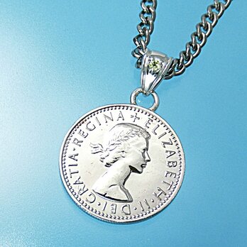 天然ペリッド・　6ペンスラッキーコインペンダント【幸せを呼ぶ伝説のコイン】＊あなたの誕生石もセットできます。の画像