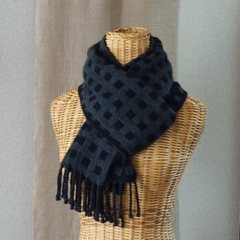 手織りカシミアマフラー・・墨×炭の画像
