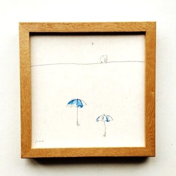 原画「雨の日に/rainy day」ドローイング作品 ※木製額縁入りの画像