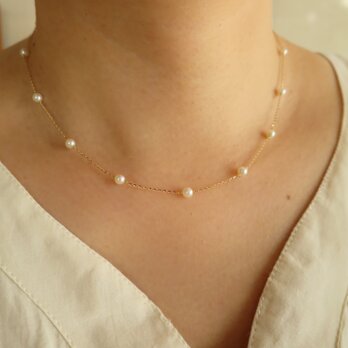 K18YG Akoya pearl Station  Necklaceの画像