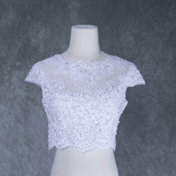 ボレロ キラキラスパンコール 半袖 くるみボタン 花嫁/ウェディングドレスの画像