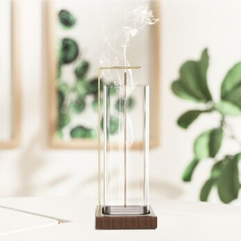 お香立て 木製 ウォールナット ガラス インセンスホルダー 香炉 インセンスホルダーの画像