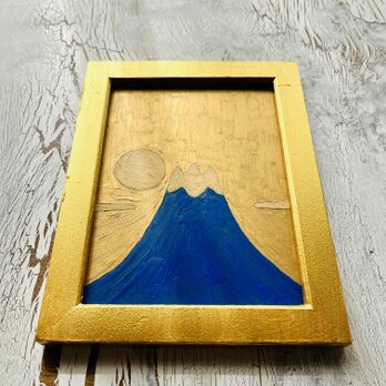 開運画「富士山と日の出　R」大・油彩・原画・額装・壁掛け・独立スタンド付きの画像