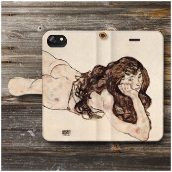 【エゴン シーレ 裸体の女 1917年】スマホケース手帳型 名画 iPhone12 iPhoneSE第三世代の画像