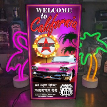 【Lサイズ】ルート66 アメ車 カリフォルニア ガソリンスタンド 店舗 自宅 ガレージ ランプ 看板 置物 雑貨 ライトBOXの画像