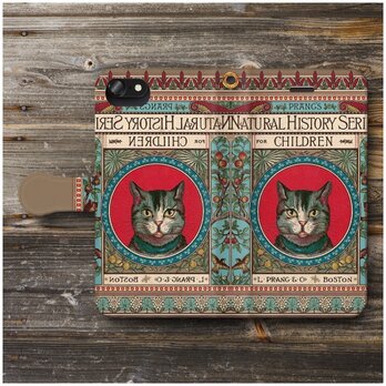 【オールドポスター 猫】スマホケース手帳型 名画 iPhone12 iPhoneSE第三世代の画像