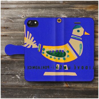 【レトロマッチラベル 北欧デザイン 鳥 】スマホケース手帳型 名画 iPhone15Plus 14Plusの画像