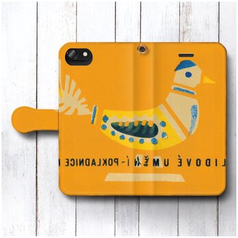 【レトロマッチラベル 北欧デザイン 鳥】スマホケース手帳型 名画 iPhone15 iPhone14の画像