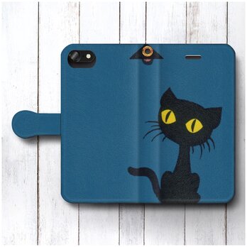 【マッチラベル 黒猫】スマホケース手帳型 名画 AQUOSsense iPhone12の画像