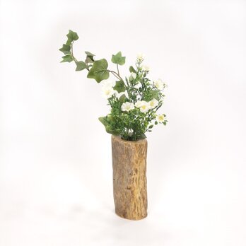 【温泉流木】少しななめ少し湾曲に立つ楕円流木の花器 花瓶 木製 流木インテリアの画像