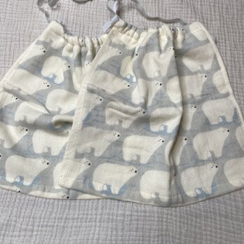 （首ゴムタイプ）しろくま　お食事エプロン　タオルエプロン　おりこうエプロンの画像