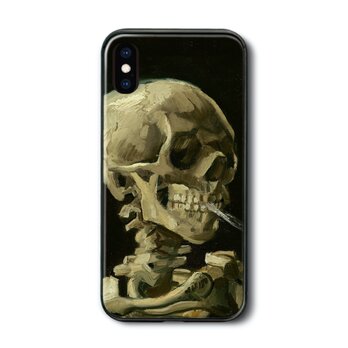 【ッホ 火の付いたタバコをくわえた骸骨】スマホケース ガラスケース 名画 iPhoneSE第三世代の画像
