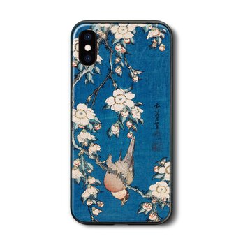 【葛飾北斎 鷽に垂桜】スマホケース ガラスケース 名画 iPhone15 iPhone13の画像