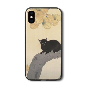 【菱田春草 黒き猫図 筆】スマホケース ガラスケース 名画 iPhoneSE2 第二世代の画像