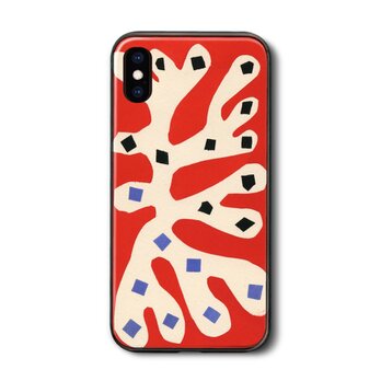 【アンリ マティス 赤の背景に白の海藻】スマホケース ガラスケース 名画 iPhoneSE第三世代の画像