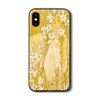 【アルフォンス ミュシャ 四つの花 ユリ】スマホケース ガラスケース 名画 iPhone15 iPhone11の画像