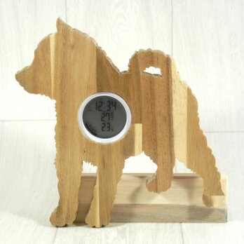デジタル温・湿度計（時計付）柴犬【木製（アカシア集成材）】（置き・掛け兼用）の画像