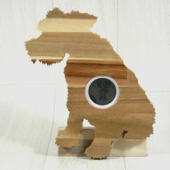 デジタル温・湿度計（時計付）ミニチュアシュナウザー【木製（アカシア集成材）】（置き・掛け兼用）の画像