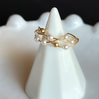 2Way Ring & Ear cuff 14kgf Swarovski Pearl ×Gold Twist Ringの画像