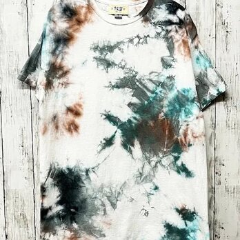 タイダイ染め Tシャツ　Mサイズ　グリーン×ブラウン ムラ染め　Hippies Dye HD21-05の画像