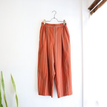 organic cotton wide tuck pants (orange stripe)の画像