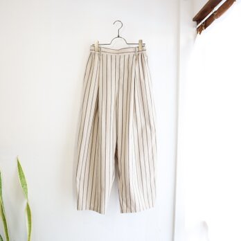 organic cotton wide tuck pants (beige stripe)の画像