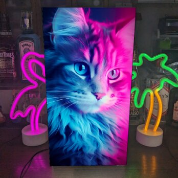 【Lサイズ】にゃんこ 猫 ねこ ネコ キャット ペットショップ アート写真 店舗 ランプ 照明 看板 置物 雑貨 ライトBOXの画像
