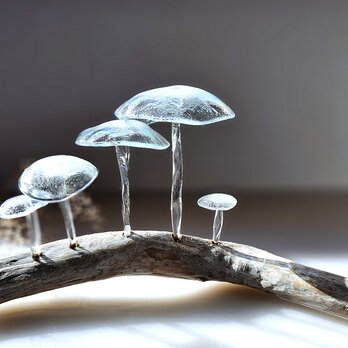 ガラス置物　キノコ　クリアぼかし5本