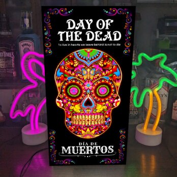 【Lサイズ】メキシコ メキシカンスカル 死者の日 ハロウィン カラベラ 店舗 自宅 パーティー 看板 置物 雑貨 ライトBOXの画像