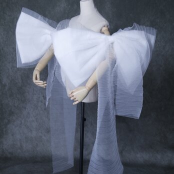 取り外し袖 リボン スリット ストレッチ 可愛い ウェディングドレス ウェディングドレス デザイン感の画像