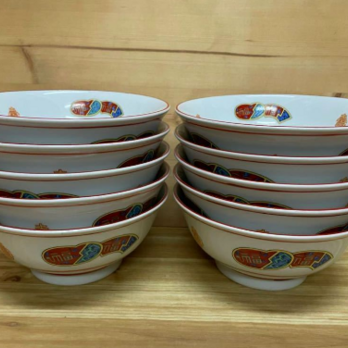 ◆中古品◆美濃焼/福＊赤絵/ラーメン鉢/10個組　1個のサイズ/口径/約20cm×高さ/約8.5cmの画像