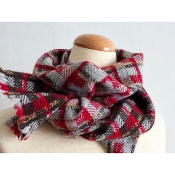 lambswool ministole -red×darkbrown-の画像