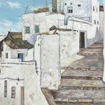 迷路のような村(油絵10号、原画、一点もの、スペイン）の画像