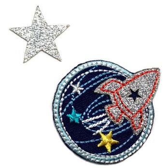 アップリケワッペン ロケットと星　kr-0055　宇宙　のりもの　宇宙飛行士　星　スターの画像