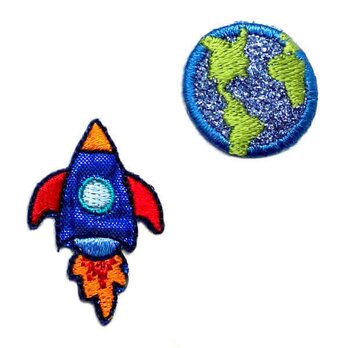 アップリケワッペン ロケットと地球　kr-0072　宇宙　のりもの　宇宙飛行士　地球の画像