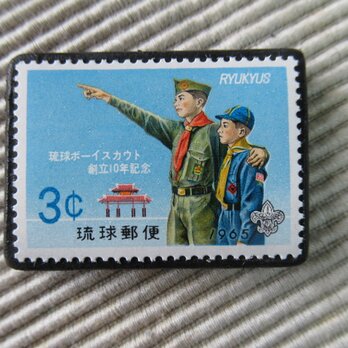 日本　沖縄　ボーイスカウト切手ブローチ9241の画像