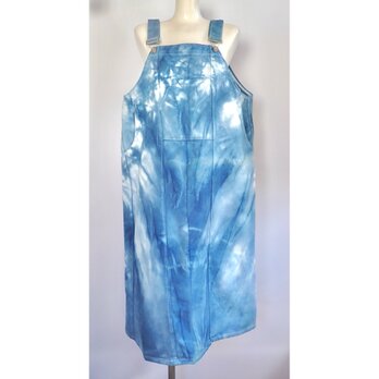 藍染バックスリットサロペットジャンパースカートの画像