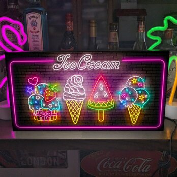 【Lサイズ】アイスクリーム ソフトクリーム かき氷 スイーツ 洋菓子 パフェ 店舗 看板 置物 雑貨 ライトBOXの画像