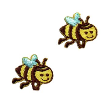 アップリケワッペン チアフルみつばち2枚　 kr-0051　蜜蜂　昆虫の画像