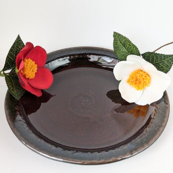 ブラウンのリム皿　【手仕事　民藝　和　陶器】の画像