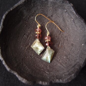 【K14gf】Labradorite × Tourmaline Earrings／ラブラドライト×トルマリン ピアスの画像