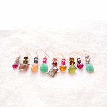 【K14gf】Ruby × Smoky Quartz Earrings／ルビー×スモーキークォーツ ピアスの画像